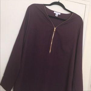 Calvin Klein Zipper V-neck Blouse